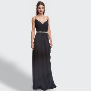 ALESSANDRO DELL’ACQUA – Abito Lungo Nero con Applicazioni Gioiello