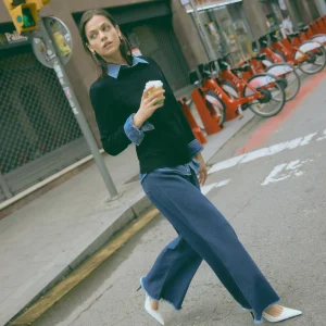 Jeans elasticizzati blu navy a gamba larga