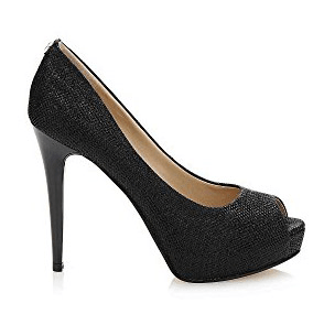 GUESS – Peep Toe Strass con Tacco a Spillo Nero Brillante