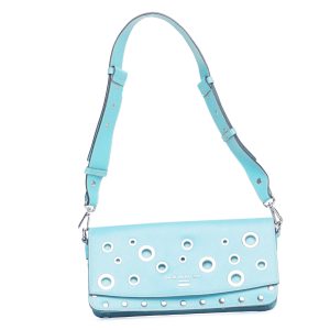 NANNINI – Borsa a spalla celeste in pelle con borchie