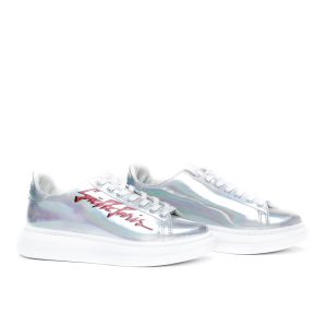 GAELLE PARIS – Sneakers Argento a Specchio con Suola Alta