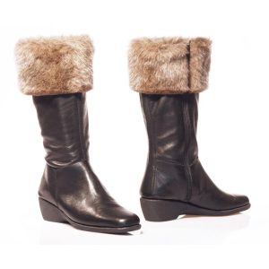 FRAU – Stivale Donna Invernale Pelle Nero con Pelliccia Ecologica