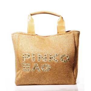 PINKO – Borsa a mano donna ocra in tela