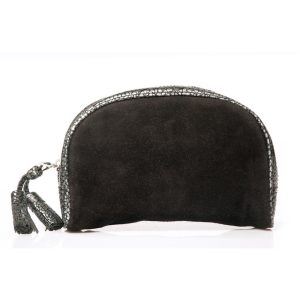 PIECES – Borsa a Mano Scamosciata Nera – Pochette Elegante con Nappine