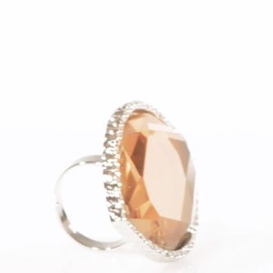 SODINI – Anello Regolabile con Maxi Cristallo Ambra e Profilo Lavorato