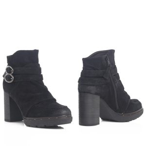 MJUS – Stivaletto Donna Nero in Camoscio Vintage con Tacco a Blocco, Plateau e Zip