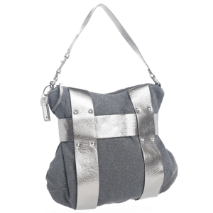 KRIZIA – Borsa a Spalla Donna – Grigio Fumo di Londra Brillantinato in Cotone e Pelle