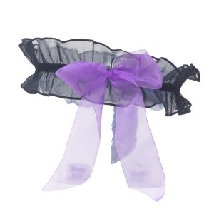 VERDISSIMA – Giarrettiera donna nera elegante con fiocco viola