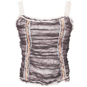 BONITA LOLA – Top Grigio in Cotone Arricciato con Paillettes