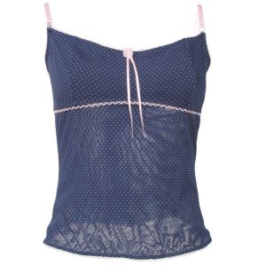 ROSAPOIS- Bustier Corsetto Blu a Pois Rosa e Ferretti Laterali | M/L