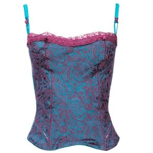 VALERY prestige – Bustier Corsetto Seta Petrolio e Pizzo Viola | S/M