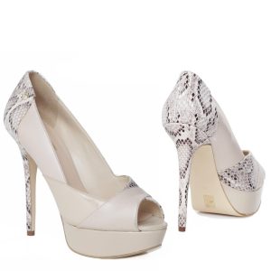 GUESS – Décolleté beige donna open toe in pelle con tacco 13 cm