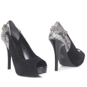 GUESS – Décolleté nere donna open toe con catena e tacco 12 cm