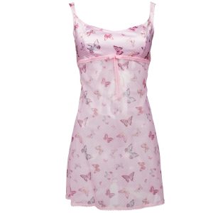 ROSAPOIS – Sottoveste Rosa con Farfalle e Spalline Elasticizzate | Taglia M/L