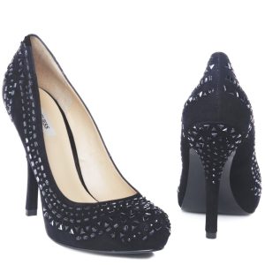 Guess – Décolleté Nere in Camoscio con Strass e Tacco Alto