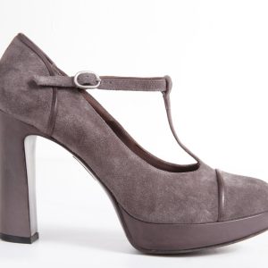 DEIMILLE – Décolleté a T in Scamosciato Grigio con Plateau