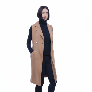 LIVIANA CONTI –  Cappotto Smanicato Donna – Doppiopetto Cammello