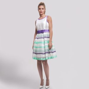 MUSANI Couture – Abito Cerimonia Bianco e Viola con Fiocco