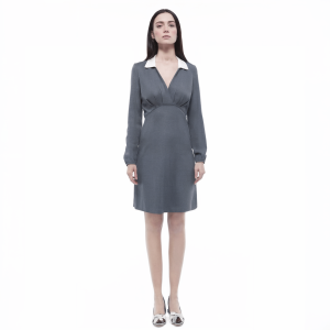 TWINSET – Vestito Donna in Lana Grigio con Colletto Bianco | Taglia S 42