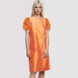MAX MARA – Abito Seta Arancio con Maniche a Petalo