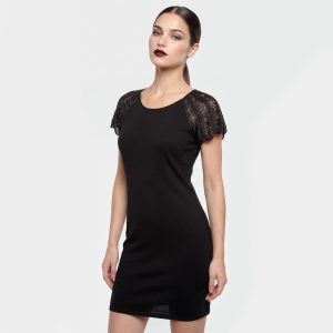 ALEXANDER McQUEEN – Vestito nero donna con spalle ricamate