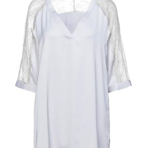 BLUGIRL – Top Donna Grigio in Raso con Pizzo e Scollo a V