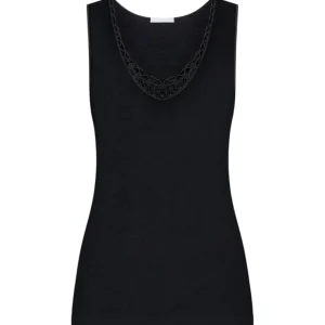 Canottiera spalla larga in lana e seta con macramè