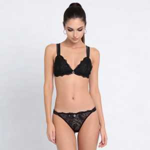 EMPORIO ARMANI – Coordinato Intimo in Pizzo e Raso Nero