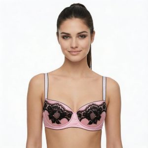 DOLCE & GABBANA – Reggiseno Balconcino Seta Rosa e Pizzo Nero (M)