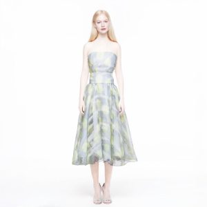 JIJIL – Vestito Donna Longuette da Cerimonia Grigio a Pois Lime