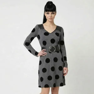 LIU JO – Abito a Maglia Grigio a Pois in Velluto (IT 42)