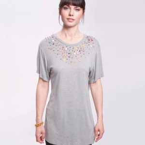 BLUGIRL – T Shirt Donna Grigia in Cotone con Applicazioni Floreali