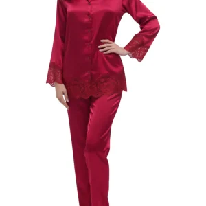 pj set - donna - satin - bordeaux