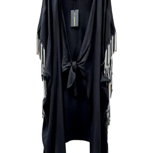 poncho - Miss Bikini black & white - nero con frange