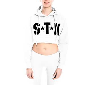 STK SUPERTOKYO – Felpa Corta Donna Bianca con Cappuccio e Logo Nero