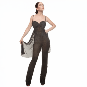 IMPERO COUTURE – Tuta Nera Donna da Cerimonia con Coda Velata | Taglia M 42