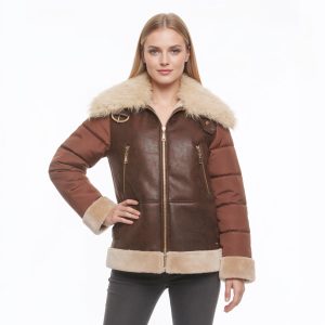 TWINSET my twin-  Cappotto Giacca Imbottita, Effetto Pelle Crepè, Con Pelliccia e Zip